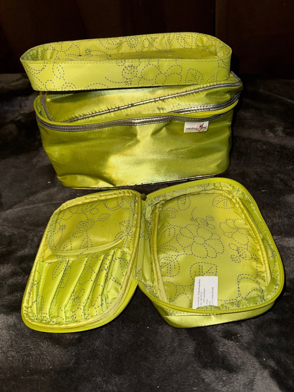 everything Mary Cosmetic Bag Lime Green Floral Pattern Organizer